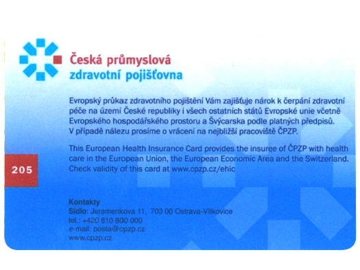 EHIC - Czech Republic (CPZP) - back