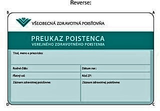 EHIC card Slovakia VSZP - back