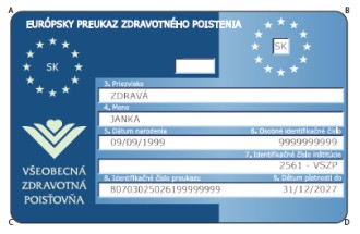 EHIC card Slovakia VSZP - front 3