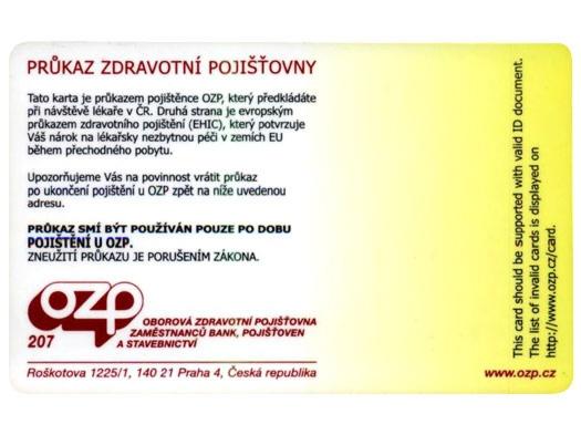 EHIC - Czech Republic (OZP 2) - back